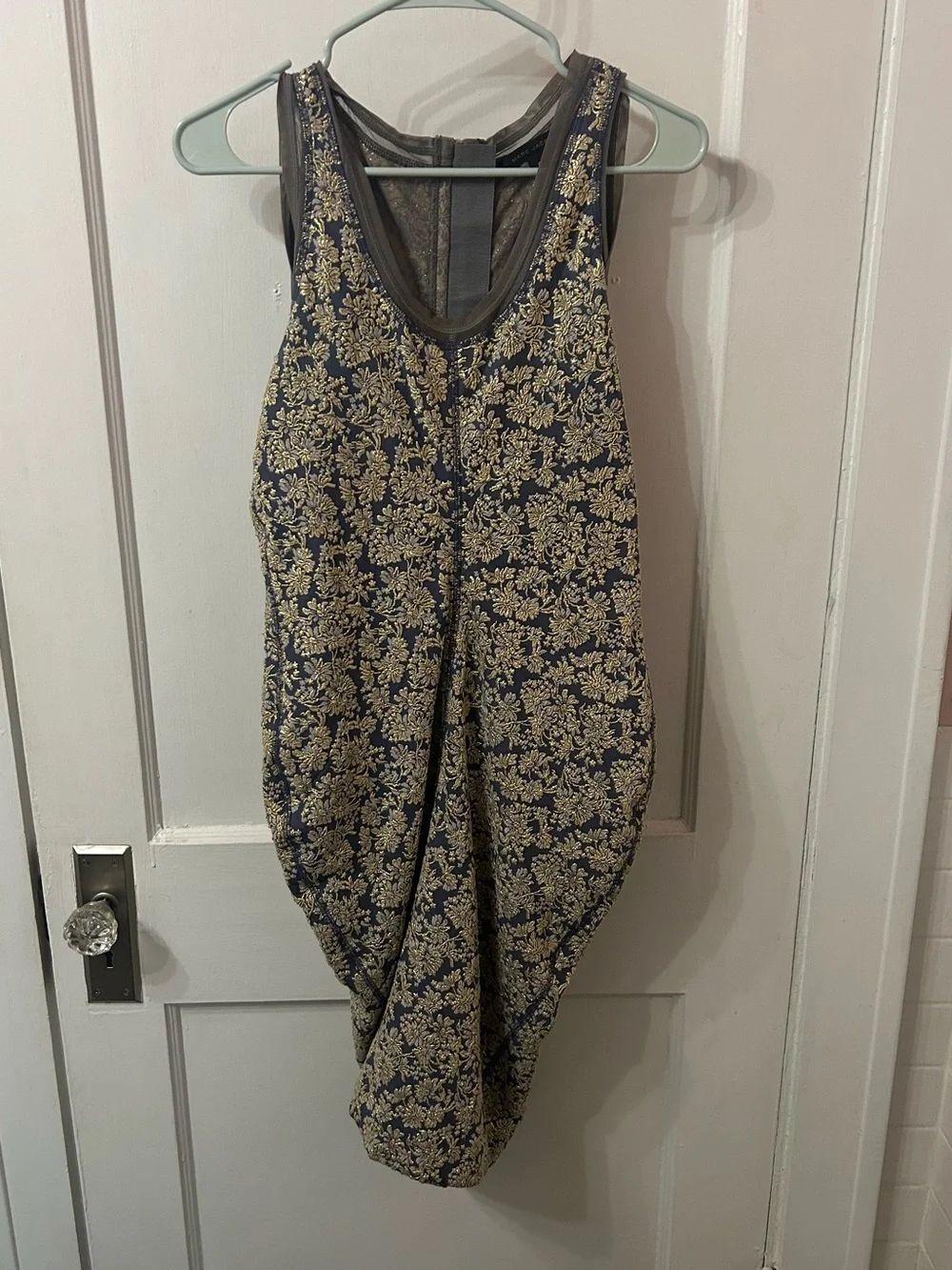 Vintage Marc Jacobs Navy and Gold Floral Jacquard Midi Dress